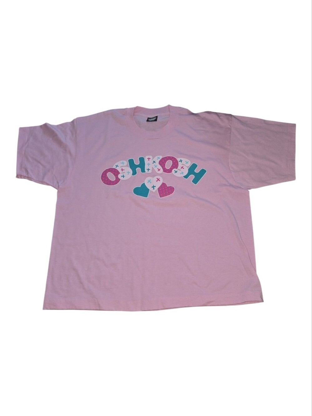 Vintage Screen Stars Pink Adult Tee with Teal & Magenta OSHKOSH Graphic Size XL